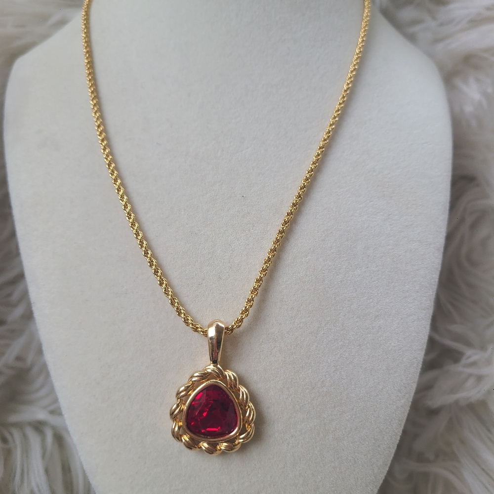 Swarovski Stamped Rhodium Plated Gold Toned Pendant Necklace-Excellent Condition